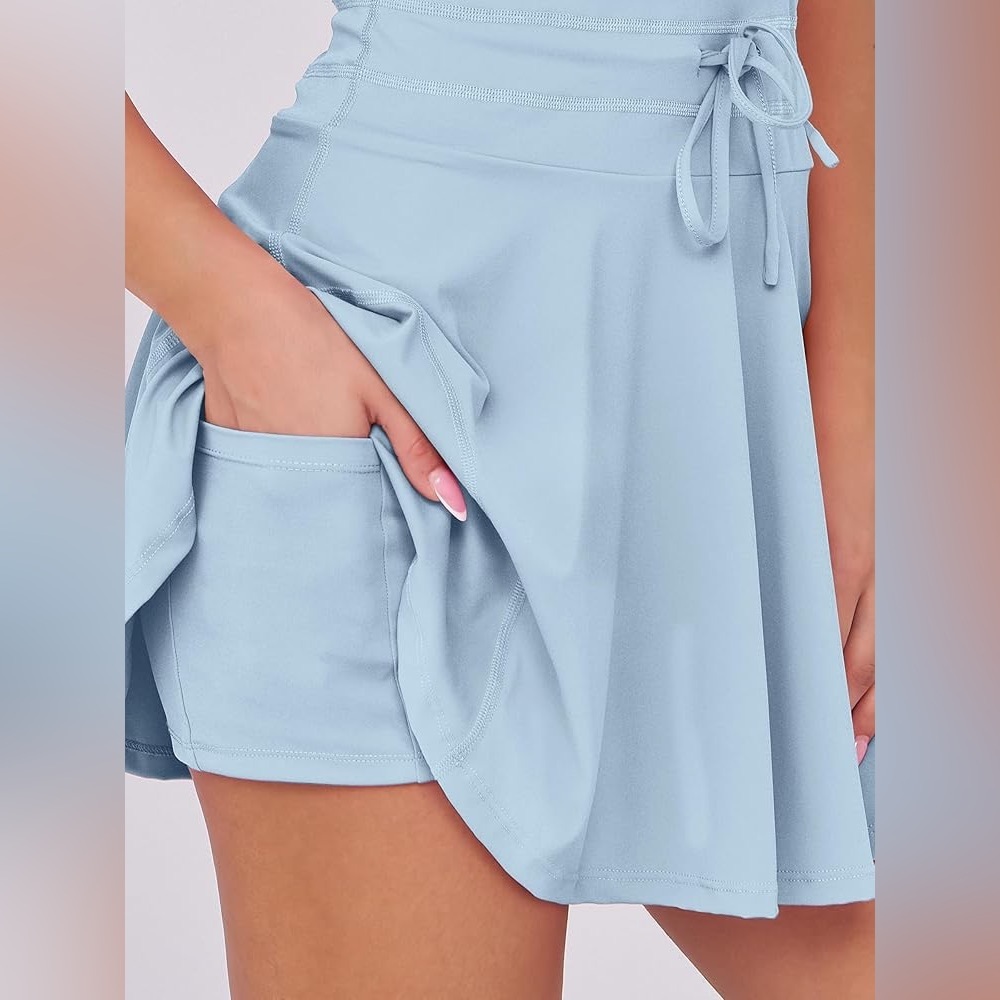 Caracilia Women's Tennis Pickleball Built In Shorts Golf Dress Sky Blue X-Large